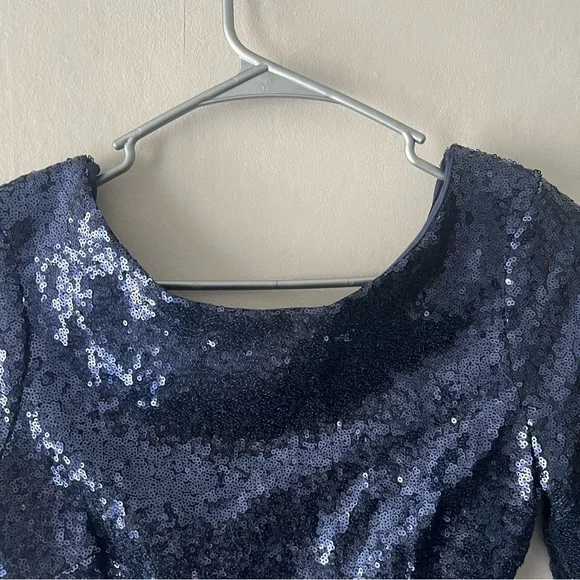 Lulus Navy Blue Sequin Bodycon 3/4 Sleeve Mini Dress Size Small - Picture 3 of 9